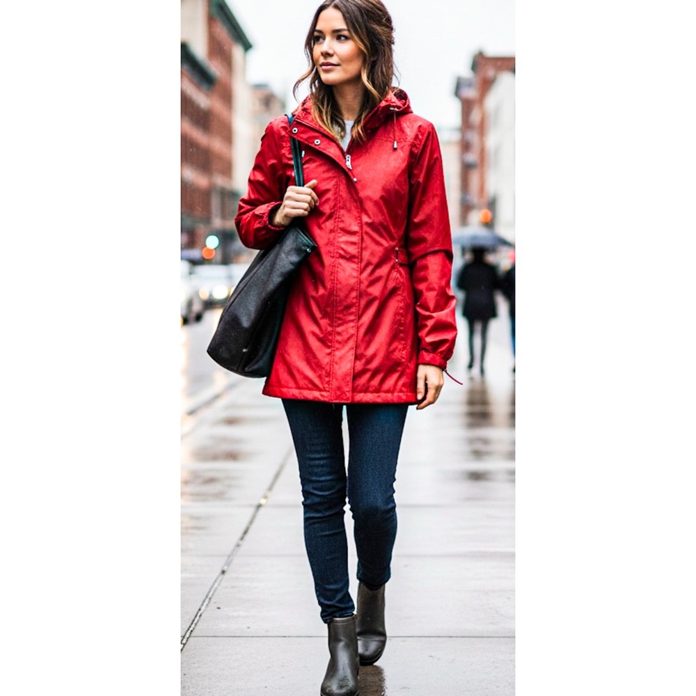 Jones New York Red Packable Rain Jacket Parka Windbreaker | Street Style Size L‎